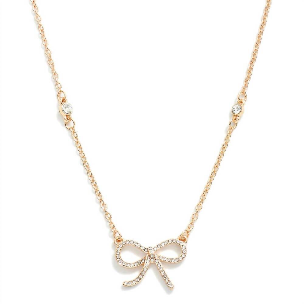 NEW BOHO RANCH women's dainty crystal bow layering necklace in gold